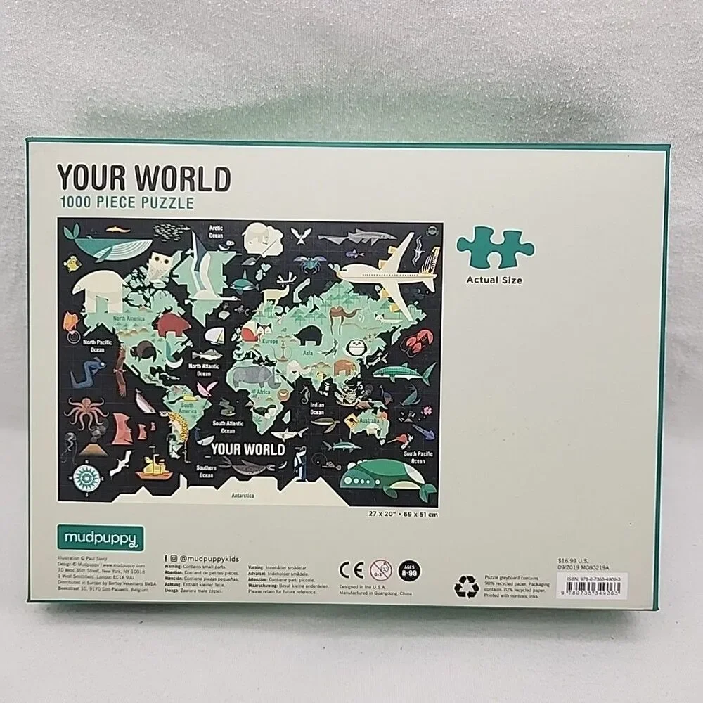Puzzle Your World 1000 Piece Mudpuppy Map Animals Cartoon Paul Daviz 20